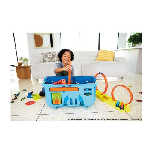Hot Wheels Juego de Pista de Coches de Juguete, Set de Construccion Ilimitado Track Builder Rapid Launch Builder Box, Kit de Construccion y Acrobacias con Potenciador y Contenedor de Almacenamiento - Imagen 6