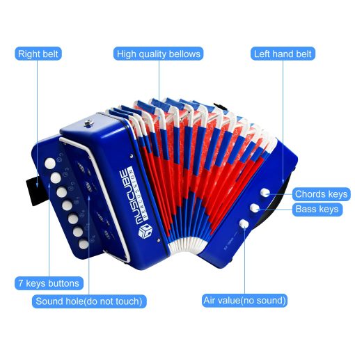 ACORDEoN de Juguete para Ninos 10 Teclas Pequeno Acordeon de Botones para Ninos y Ninas Instrumento Educativo Musical Juguetes Opcion de Regalo de Navidad (AZUL) - Imagen 2