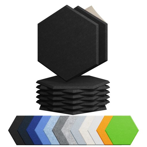 Paquete de 12 Paneles Acusticos Amantech Autoadhesivos de Espuma Aislante de Alta Densidad para Sonido, Panel de Espuma Acustica Hexagonal de 12X10.23X0.4 Pulgadas en Casa, Oficina, Sala de Grabacion, Estudio (Negro)