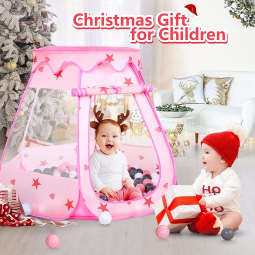 Tent Ball Pit para Bebes con 50 Bolas, Tienda de Juego Pop Up para Ninas, Juguetes de Princesas para Ninos Casa de Juegos Interior y Exterior con Bolsa de Transporte (Rosa: Rosa/Blanco/Gris, 109x90cm/50 Bolas) - Imagen 3