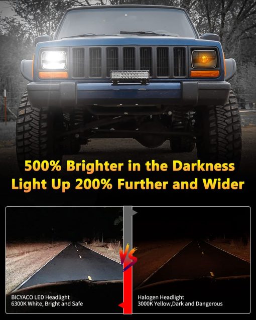 Par de Faros LED Rectangulares 5x7/6x7 Pulgadas de Alto y Bajo Haz Compatible con Jeep Wrangler YJ Cherokee XJ Kenworth T300 1997-2010 Reemplazo H6054 H5054 H6054LL 69822 6052 6053 - Imagen 2