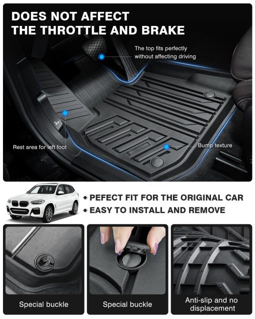 Tapetes para piso compatibles con BMW X3 X4 2018 2019 2020 2021 2022 2023 2024 Juego de 2 Filas de Liners Todos los Modelos TPE Tapetes de Coche 3D de Ajuste Personalizado Tapetes de Piso para BMW X3 X4 Accesorios para Interiores - Imagen 4