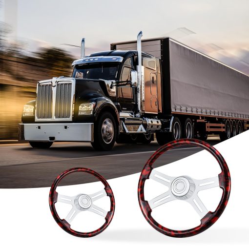Volante de camion de madera maciza impresa en hidrografica de 18" con 4 radios de aluminio cromado para Semi-Remolques, Camiones Kenworth, Peterbilt, Volvo, Freightliner (rojo) - Imagen 6