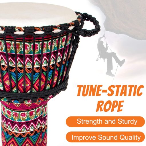 Djembe Drum, AKLOT Tambor Africano Cubierto de Tela de Cabra con Parche de Tambor de 10'' x 20'' Resina ABS Ligero para Principiantes (Rojo Floral) - Imagen 3