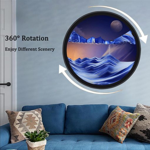 Arte de Arena en Movimiento TNSLGHS, Arte de Arena Liquida en la Pared, Arte de Arena en Movimiento de 360?, Decoracion de Paisaje Marino Profundo para Relajar el Ambiente en Casa Oficina, Decoracion de Trabajo, F-17.3in/44cm - Imagen 2