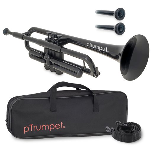 trompeta de plastico PINSTRUMENTS | Boquillas 3c y 5c con estuche de transporte | Empunadura ergonomica comoda | Sonido autentico Bb para estudiantes y principiantes | Construccion duradera de ABS | Negro