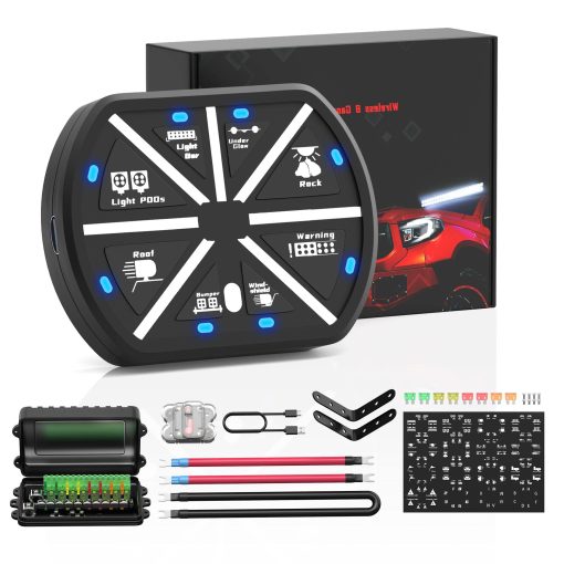 Panel de interruptores de 8 canales Joinfworld Universal Sistema de control de rele Caja de control remoto recargable inalambrico automotriz con LED azul de encendido y apagado para automovil camion barco UTV SUV RV, 2 años de garantia