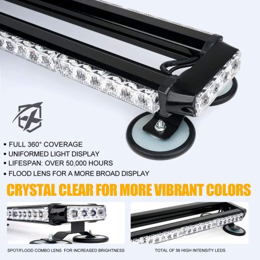Barra de luz estroboscopica LED Xprite blanco ambar para techo de vehiculos de construccion de emergencia de alta visibilidad de doble cara de 26" con base magnetica para camiones de recogida de luces de advertencia de peligro - Imagen 2