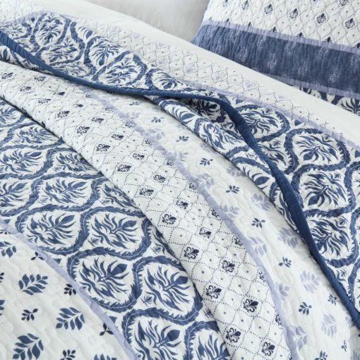 Juego de Edredon LORRIARD Tamaño Queen, 100% Algodon Floral Queen, Azul Blanco Suave Reversible Juego de Cama de Edredon Queen para Todas las Estaciones - Imagen 4