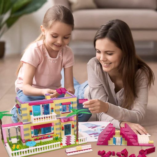 Juego de construccion de la casa de amigas BRICK STORY, 892 PCS Gran casa de villa de bloques de construccion, juego de juguete de modelo de la casa familiar de la ciudad con 4 mini personas y coche para niñas niños de 6 años en adelante - Imagen 7