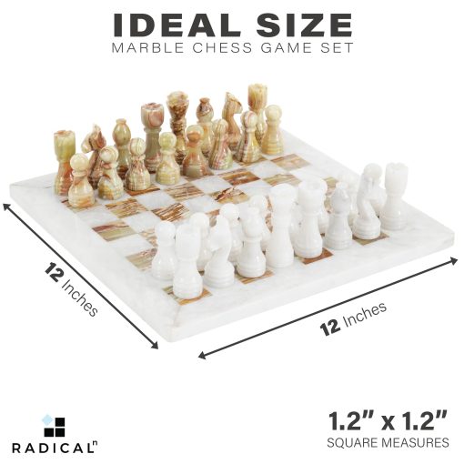 Juego de Ajedrez de Marmol Radicaln 12'' Pulgadas Blanco y onix Verde Hecho a Mano Piezas de Ajedrez de Marmol para Juego de Tablero - Juego de Ajedrez, Juego de Damas - Set de Viaje Figuras de Ajedrez - Imagen 6