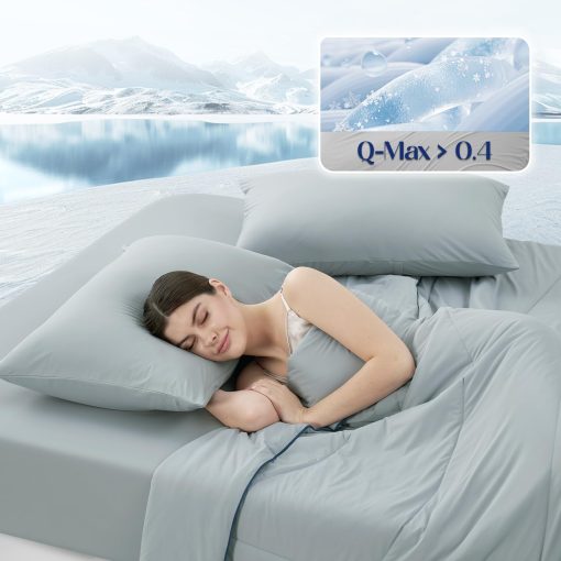 Juego de Sabanas Ajustables Dream Valley? King Size con 2 Fundas de Almohada, Q-Max > 0.4 Aerocool? 3 Piezas sin Sabana Plana, Ideal para el Calor Nocturno, Personas que Sudan en la Noche, Gris Fresco - Imagen 3