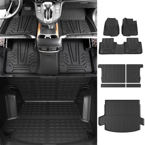 Tapete de maletero powoq Compatible con Honda CRV 2017-2022 Alfombra de maletero Alfombra de respaldo Reemplazo para Accesorios Honda CR-V 2017-2022 (Compatible con modelo hibrido 2017-2022, Alfombras para respaldo trasero + Tapete para maletero trasero + Alfombras para suelo)