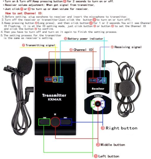 Equipo de Traduccion EXMAX para la Iglesia ATG-100T Sistema de Guia Turistica Inalambrico de Audio 195MHz Transmision de Voz para Interpretacion Tour en la Ciudad Museo Exhibicion Viaje Sala de Clases (1 Transmisor 15 Receptores) - Imagen 8