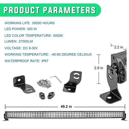 Barra de luz LED curva de 52" 300W con kit de cableado y soportes de montaje de parabrisas delantero compatible con Chevy GMC C/K 1500 2500 3500 1989-1998 - Imagen 4