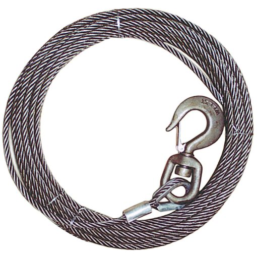 Cable de Malacate VULCAN con Gancho Giratorio - Nucleo de Fibra - 3/8 Pulgadas x 75 Pies - Resistencia Minima a la Rotura de 12,000 Lbs.