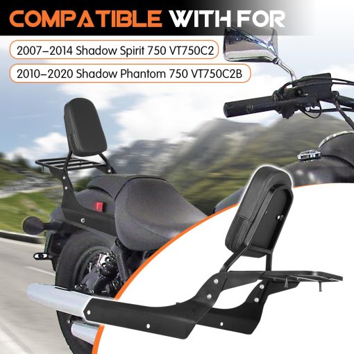 AUFER Respaldo Desmontable con Parrilla y Almohadilla para Honda Shadow Spirit 750 VT750C2 2007-2014 Shadow Phantom 750 VT750C2B 2010-2020 - Imagen 4