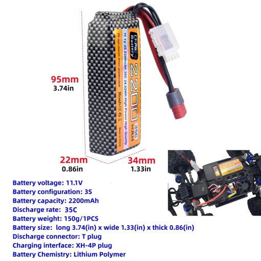 Fytoo 2PCS 11.1V 2200mAh 35C 3S Bateria de Lipo con Conector en T con 2 Cables de Carga USB para MJX H16P H16E H16GT H16BM H16PL 14301 HP161S HP163S HP141 HP141S Coche RC de Alta Velocidad Modelo de Coche de Deriva - Imagen 2