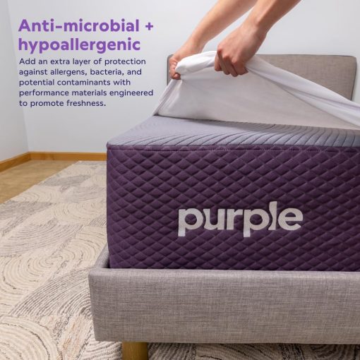 Protector de colchon impermeable de bolsillo profundo morado, tamaño King - Imagen 5