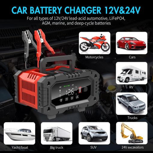 Cargador de Bateria YONHAN 20A 12V/24V LiFePO4 Plomo acido Mantenimiento Automatico de Bateria, Cargador de Bateria para Automovil con Reparacion de Bateria, Modo Invierno, para AGM, STD, Gel, Baterias de Ciclo Profundo - Imagen 6
