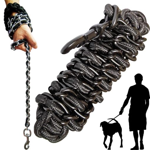 Correa Metalica para Perros con Collar de Entrenamiento Caminar Correas Pesadas Anti Mordida Cadena de Gancho para Perros Medianos y Grandes