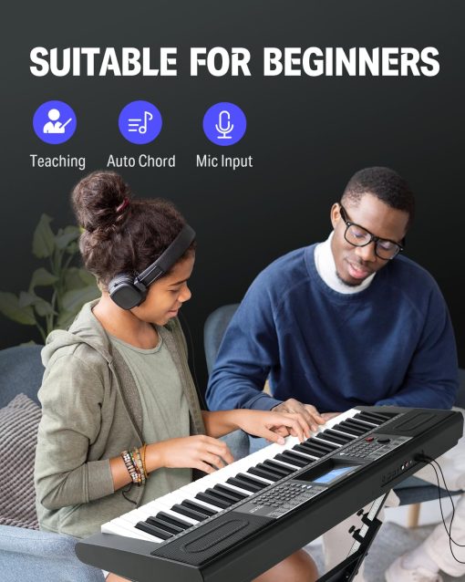 Piano de Teclado de 61 Teclas Donner, Teclado de Piano Electrico con 249 Voces, 249 Ritmos - Incluye Soporte para Piano, Banco, Microfono, Regalo para Principiantes, Negro (DEK-610S) - Imagen 5