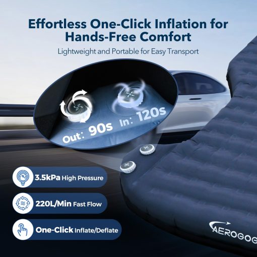 Colchon de Aire Aerogogo 5.5" para Tesla Model Y con Bomba Integrada Inflado de Un Solo Click Almohada Ergonomica Resistente al Agua Portatil para Camping Viajes - Imagen 3