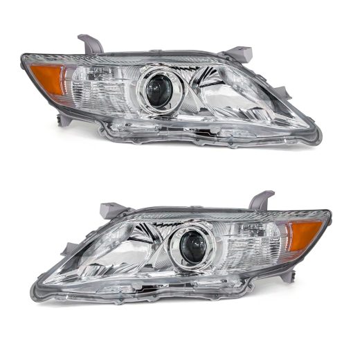Faros compatibles con Toyota Camry 2010 2011 Carcasa cromada Reflector ambar Lente clara Lado del conductor y del pasajero