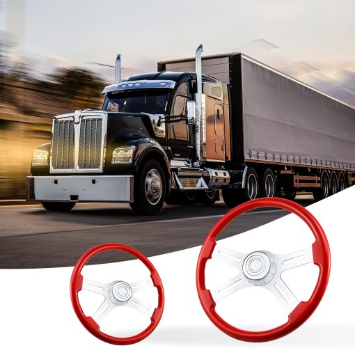 Volante de direccion de madera maciza de 18" lacado camion 4 radios de aluminio cromado volante para semi-remolques, camiones Kenworth, Peterbilt, Volvo, Freightliner (rojo) - Imagen 6