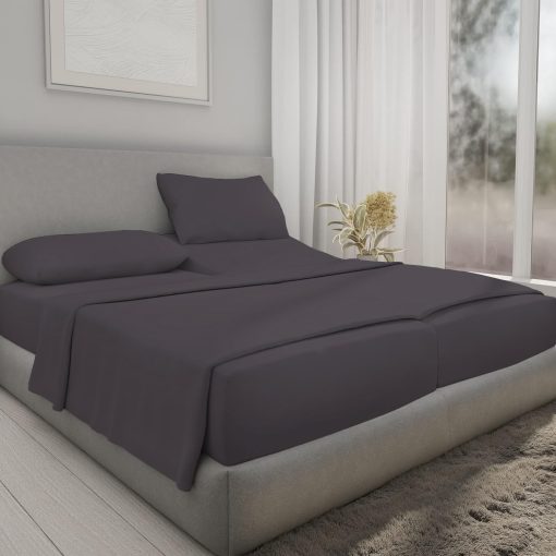 Juego de sabanas divididas (5 piezas) para cama ajustable Split California King 100% algodon egipcio 800 hilos Juego de sabanas Split California King, bolsillo profundo de 21" sabanas para cama ajustable, color gris oscuro solido