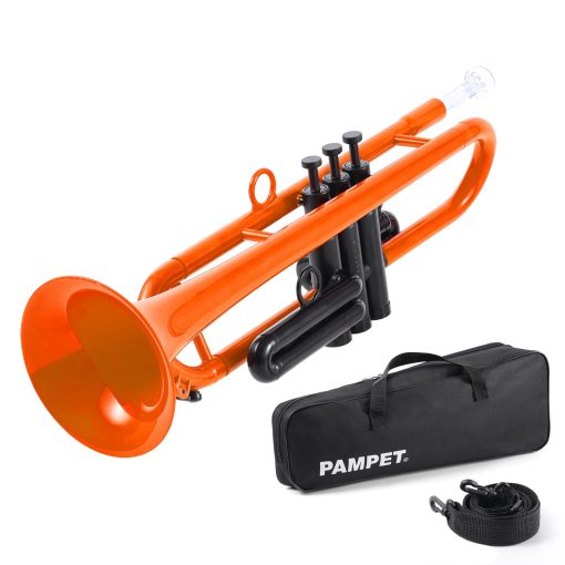 Trompeta Profesional de Plastico Bb PAMPET Trompeta Estudiantil Set para Principiantes con Boquilla 7C y 3C Instrumento de Trompeta Bb Naranja