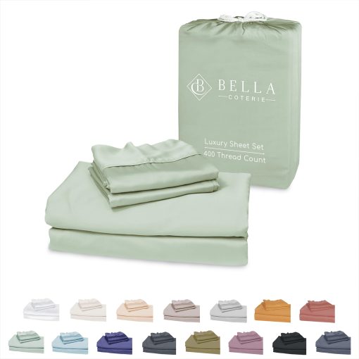Juego de sabanas Luxury Split King de Bella Coterie | Bambu Viscosa cultivado organicamente | Ultra Suave | Refrigerante para quienes duermen calientes | Bolsillo profundo de 18" [Sea Glass]