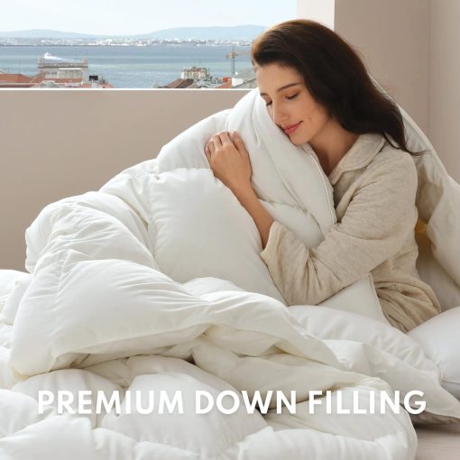 HEYCUZI Edredon King Size - lujoso edredon insertable para todas las estaciones, ligero y ultra suave, relleno de plumas de 750 fill premium, con 8 esquinas con trabas (270x230 cm - blanco) - Imagen 3