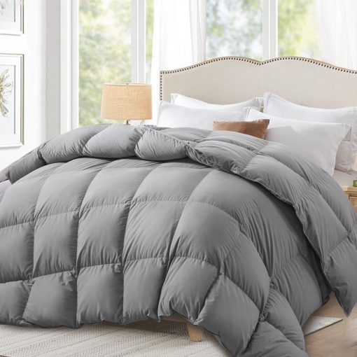 Edredon de Plumas King Size Globon Fluffy - Todas Las Estaciones - Inserto de Edredon Ultra-Suave con Funda de Algodon, 680 Fill Power, Calidez Media con Correas de Esquina, Gris