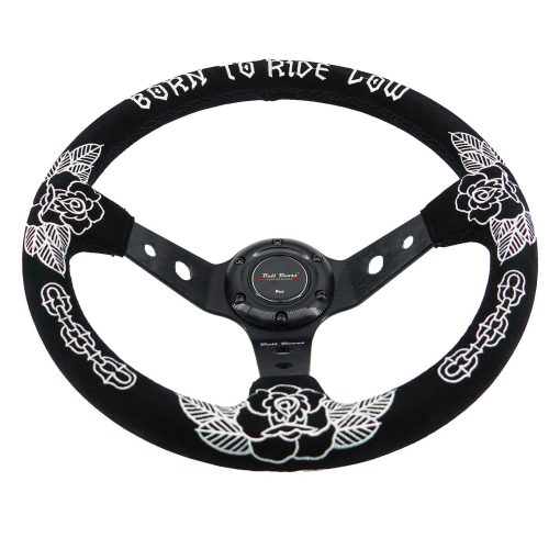 Volante Personalizado de Rosa 350mm Profundo de 6 Pernos Para Volante Deportivo JDM Incluye Boton de Claxon de Gamuza - Imagen 4