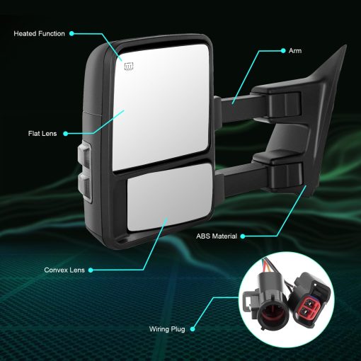 Espejo del lado del conductor SCITOO compatible con 1999-2002 Para Ford F-250 F-350 F-450 F-550 Super Duty con Ajuste Electrico, Calefactado, Senal de Giro, Telescopico y Plegable Manual - Imagen 4