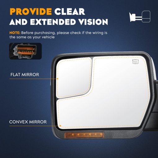 Espejos de Remolque AEagle para Ford F-150 2004 2005 2006 2007 2008 2009 2010 2011 2012 2013 2014 con Luz de Giro de Senal de Vuelta Agua Luminosa Plegado Manual Telescopico (1 Par) (AETWM006) - Imagen 6