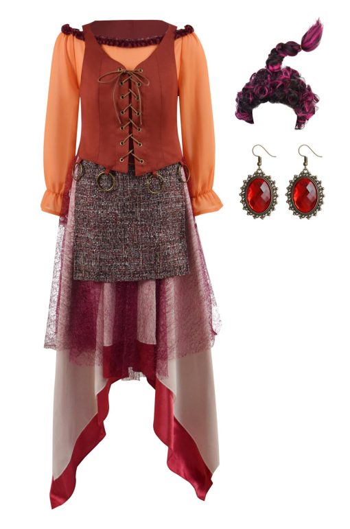 Disfraz de Mary Sanderson para Niños y Niñas Vestido de Bruja Winifred Sanderson Cosplay con Peluca Conjunto Completo para Halloween (Mary Sanderson 1, 8 años)