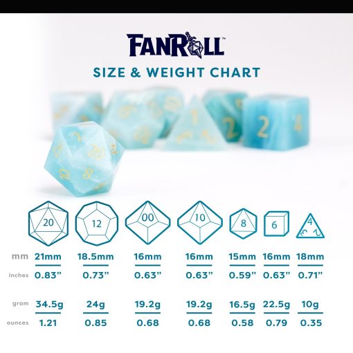 Set de Dados DND FanRoll de Metallic Dice Games 16mm: Amazonita Grabada, Juego de Rol para Dungeons and Dragons - Imagen 5