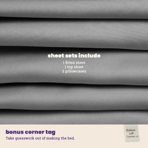 Juego de sabanas 100% Lyocell de Eucalipto de Sheets & Giggles - Todas las estaciones, Hechas de forma responsable, Naturalmente refrigerantes, Super suaves, Que absorben la humedad, Equilibrio de temperatura, Vegano - Cal King, Gris - Imagen 7