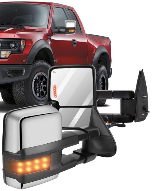 Espejos de remolque ECCPP Par de espejos cromados compatibles con 2003-06 para Chevy Silverado Suburban para GMC Sierra 1500 2500 3500 Tahoe Espejos de remolque # Potencia calefactados Señal de giro Luz de intermitente telescopica Plegado manual