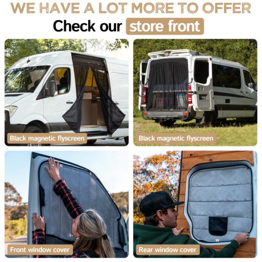 Cortinas y Mosquitero Boho-Chic Blanco para Mercedes-Benz Sprinter Altura Media/Alta, Ford Transit y Otros Campervans, Mosquitera para Puerta Trasera con Cierre de Cremallera Central - Imagen 9