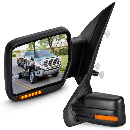 Espejos de Remolque AEagle para Ford F-150 2004 2005 2006 2007 2008 2009 2010 2011 2012 2013 2014 con Luz de Giro de Senal de Vuelta Agua Luminosa Plegado Manual Telescopico (1 Par) (AETWM006)