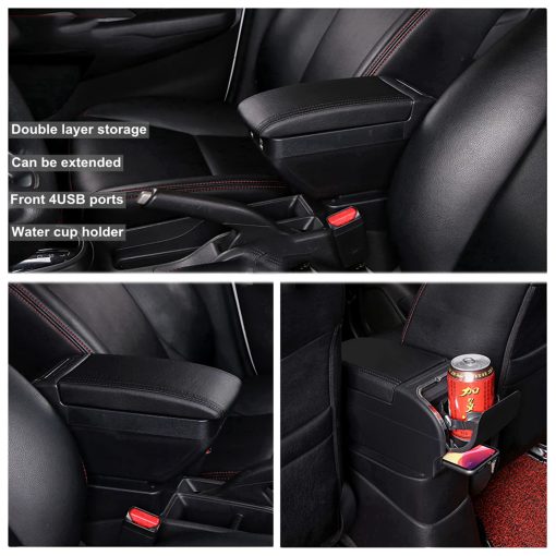 YJYWZH para Mitsubishi Mirage Attrage 2014-2024 Caja de Reposabrazos Caja de Almacenamiento Central de Console Central con 4 Puertos USB Portavasos Reposabrazos de Doble Capa Negro (4 USB Negro con Hilo Negro) - Imagen 6