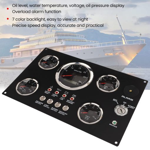 Conjunto de Medidores de 5 Gauges para Panel de Instrumentos 12V 7 Colores Nivel de Aceite Temperatura del Agua Presion de Aceite Voltaje Monitor para Barco Marino - Imagen 5