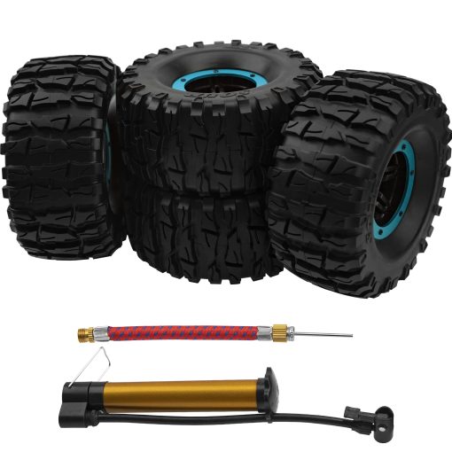 Llantas de Goma Inflables de 2.2" de Diametro Externo 135mm y Buje Hexagonal de 12mm de Plastico Compatible con Ejes Axiales SCX10 Tamiya CC01 TF2 Traxxas 1/10 Monster Truck Crawler (Azul) - Imagen 3