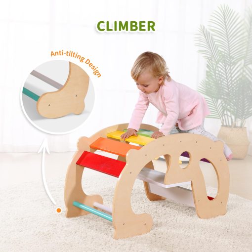 OOOK 2 en 1 Juguetes de Escalada Arcoiris - Set de Escalada Montessori Pikler, Caballo de Madera Balancin, Gimnasio de Juegos Para Ninos Interior y Exterior, Patio de Juegos para Ninos Regalo - Imagen 3
