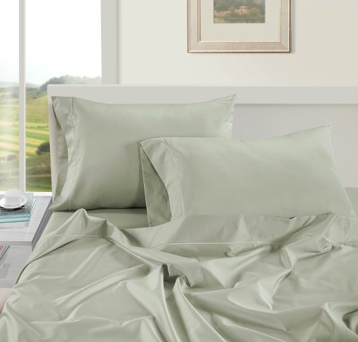 Juego de Sabanas de Lino de LUJO LANE 100% Algodon Egipcio - 1000 Hilos 4 Piezas Mineral Juego de Ropa de Cama Tela de Saten 16" Bolsillo Profundo (Para Colchones de hasta 17") - Imagen 3