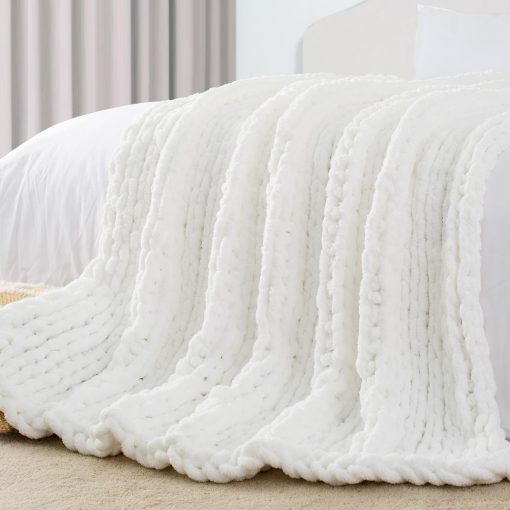 Manta de Punto Grueso Carriediosa 60" X 80" Twin, 100% Hecha a Mano con Gran Ondulado de Chenille Suave y Esponjoso para Sofa Cama, Manta Grande de Ganchillo Muy Acolchada y Gruesa, Blanco Nieve - Imagen 5