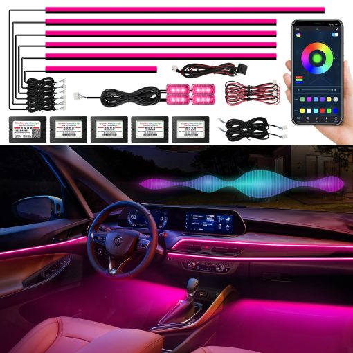 Tira de luces LED interior de acrilico para automovil, luces de neon para automovil AMKI con control inalambrico de la aplicacion, kit de luces ambientales para automovil de 10 en 1 Accesorios para automoviles con modo DIY y modo de musica, 16 millones de colores DC 12V